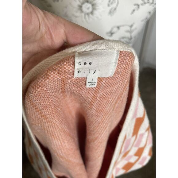 Dee Elly Retro 70s Look Stretchy Cropped V-Neck Top Size Small Orange Pink - Picture 4 of 6